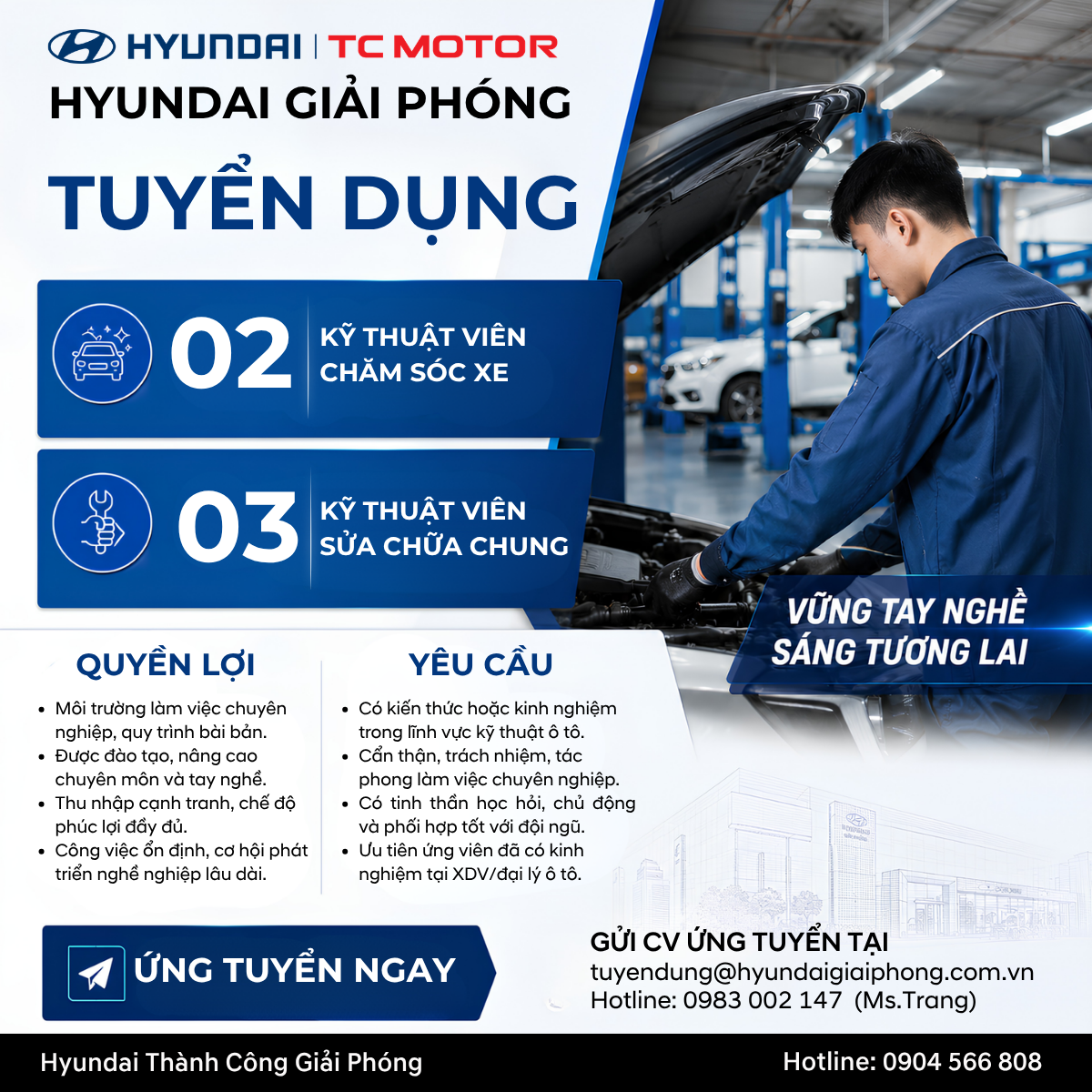 HYUNDAI GIẢI PHÓNG TUYỂN DỤNG KỸ THUẬT VIÊN DỊCH VỤ 7 TUYEN DUNG